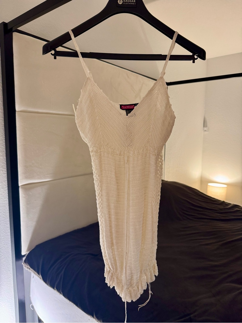 Say What? Vintage Y2K Ivory Crochet Knit Mini Dress M NWT